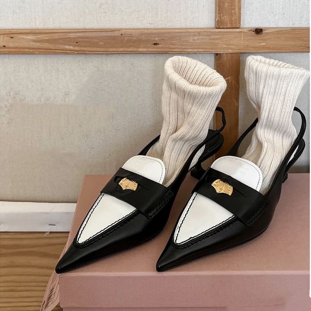 Pointed Kitten Heel Loafers Penny Slingback
