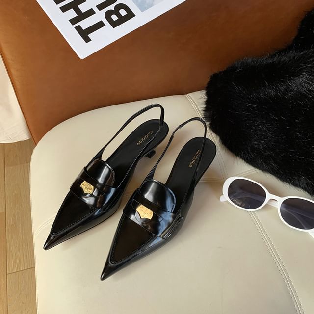 Pointed Kitten Heel Loafers Penny Slingback