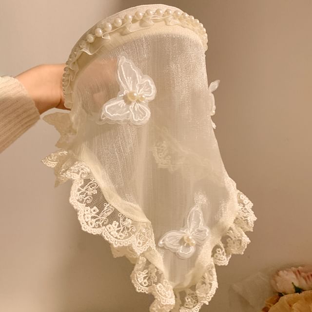 Butterfly Applique Trim Headband Lace