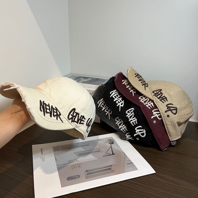 Lettering Embroidered Baseball Distressed Cap