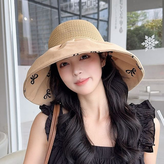 Straw Sun Print Hat Bow