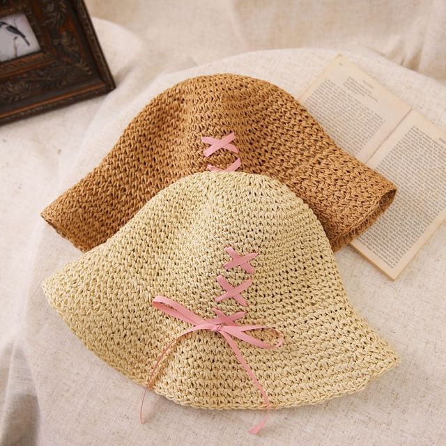 Straw Bucket Hat Bow