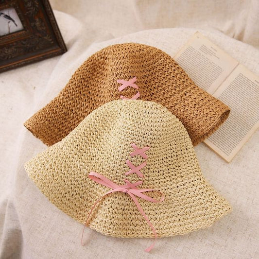 Straw Bucket Hat Bow