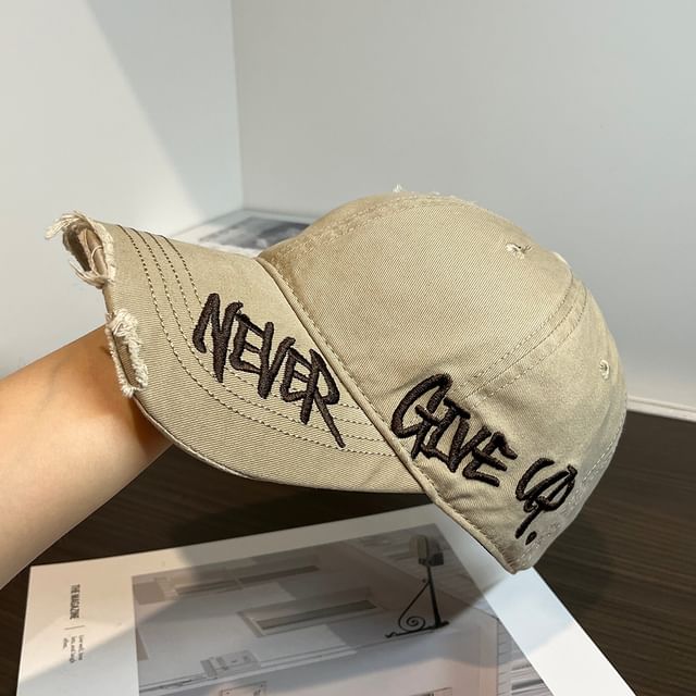 Lettering Embroidered Baseball Distressed Cap