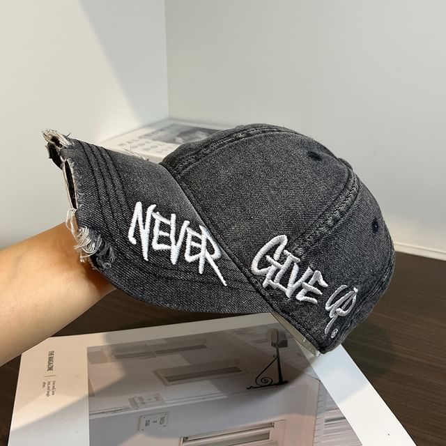 Lettering Embroidered Baseball Distressed Cap