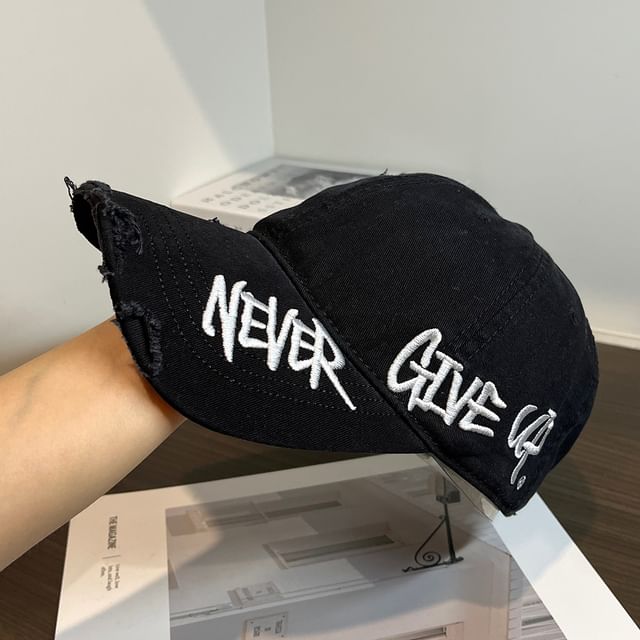 Lettering Embroidered Baseball Distressed Cap