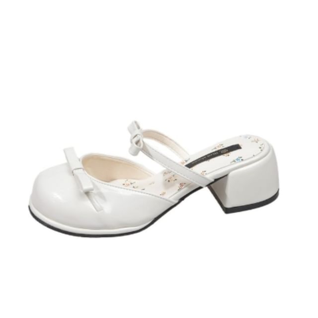 Heel Patent Block Bow Jane Mary Mules Leather