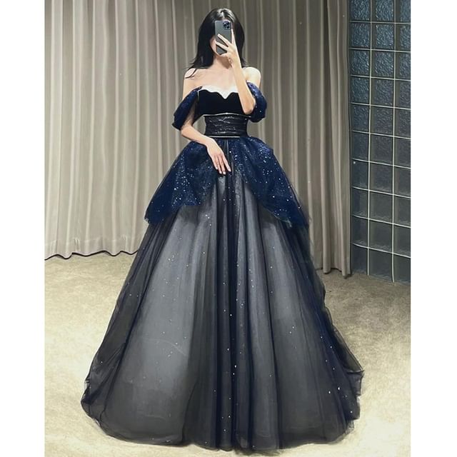 A-Line Ball Gown Sequin Off-Shoulder