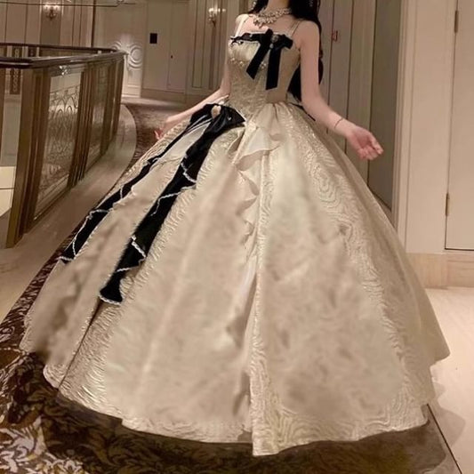 / Skirt Faux Spaghetti Ruffle Evening Strap Set Gown Trim Petticoat A-Line Pearl Bow