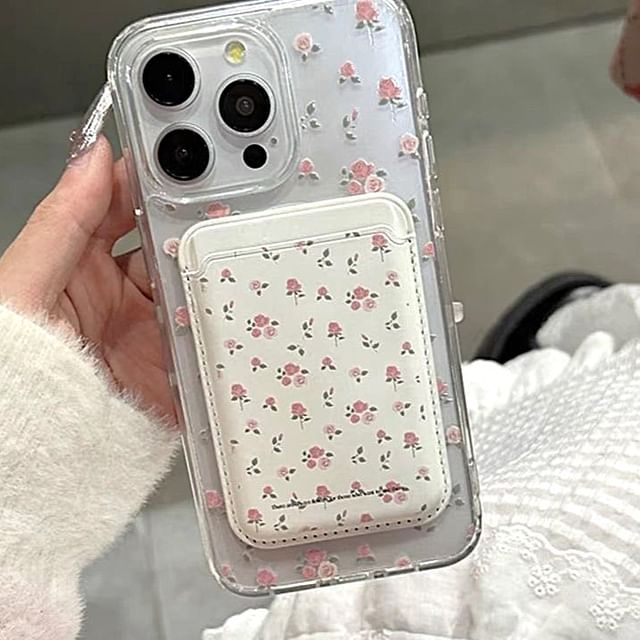 Magnetic Floral (Compatible Phone MagSafe) Card Holder Set / with Case