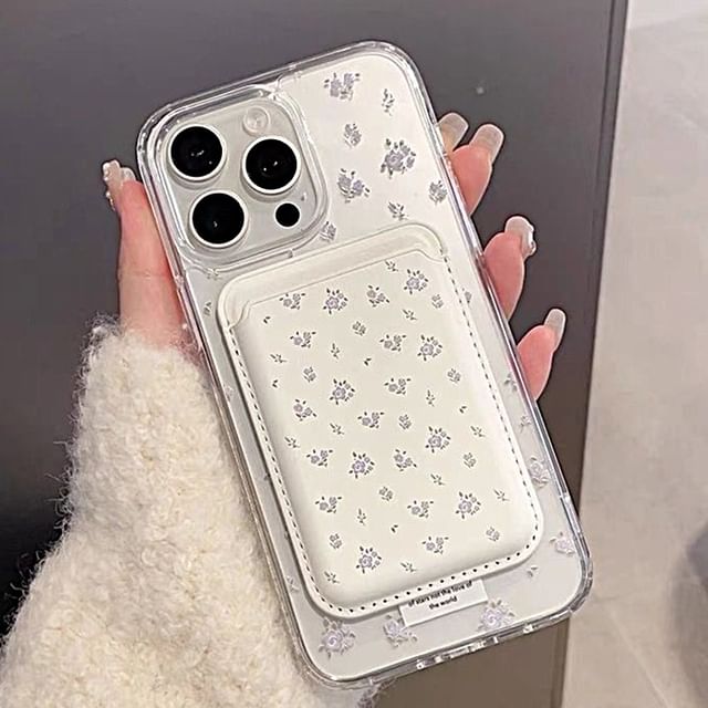 with / Phone (Compatible MagSafe) Floral Card Magnetic Set Holder Case