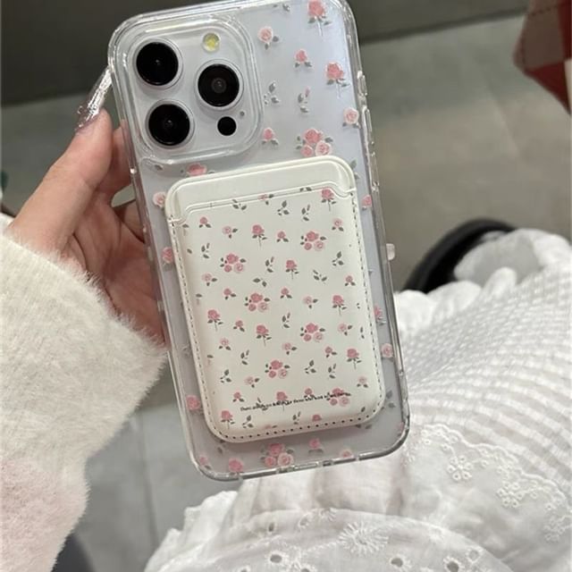 Magnetic Floral (Compatible Phone MagSafe) Card Holder Set / with Case