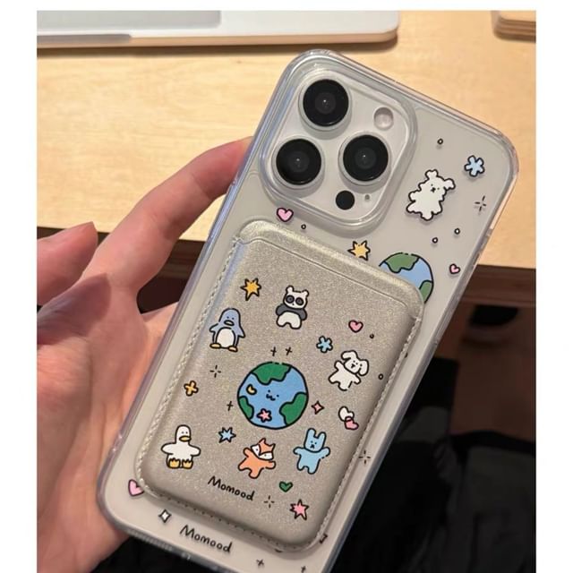 Holder Phone (Compatible with / Set Magnetic MagSafe) Animal Card Earth Case