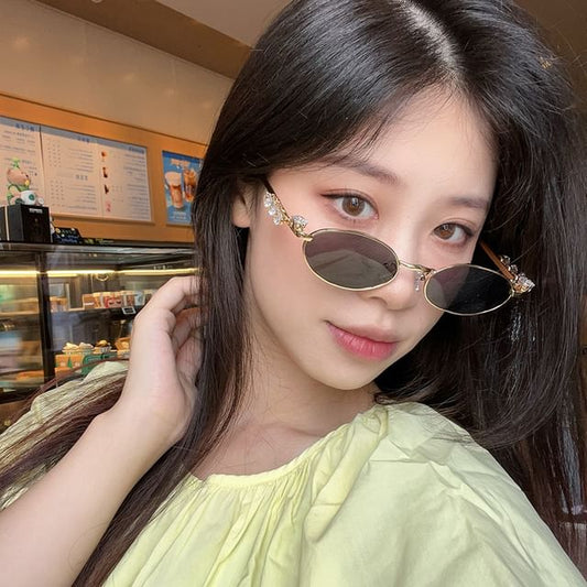 / Rhinestone Glasses Oval Sunglasses