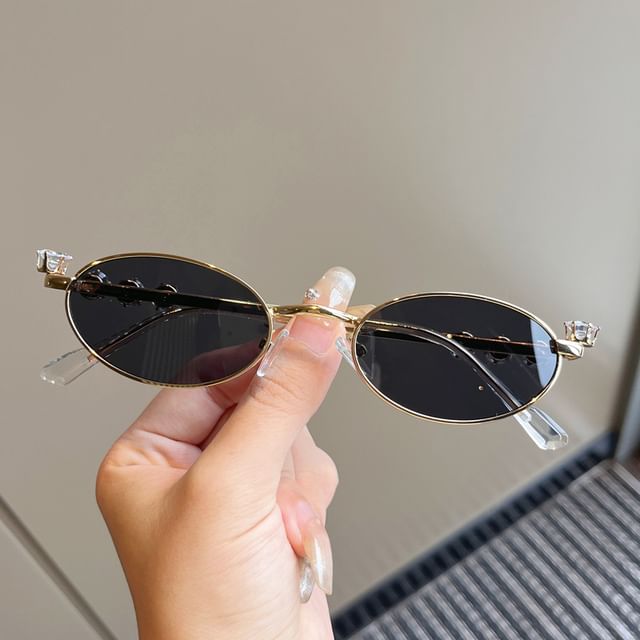 / Rhinestone Glasses Oval Sunglasses