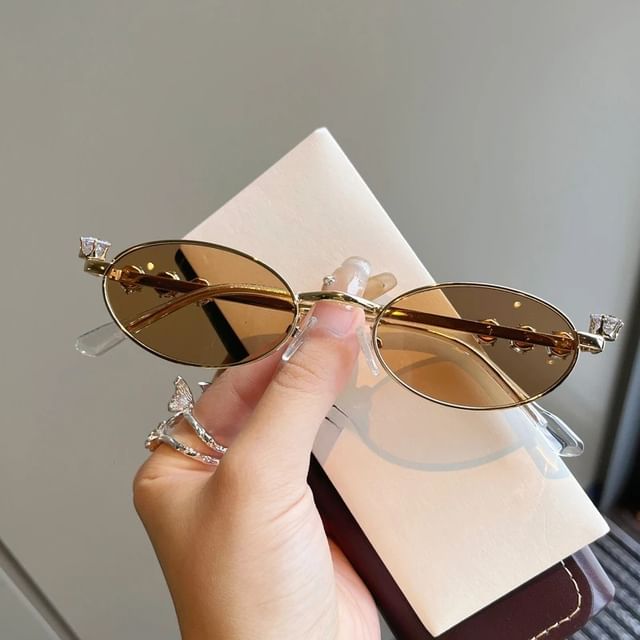 / Rhinestone Glasses Oval Sunglasses