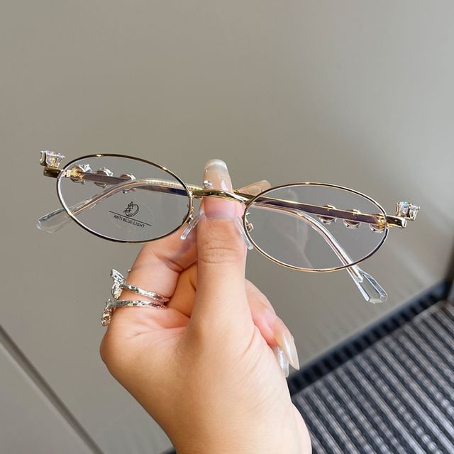 / Rhinestone Glasses Oval Sunglasses