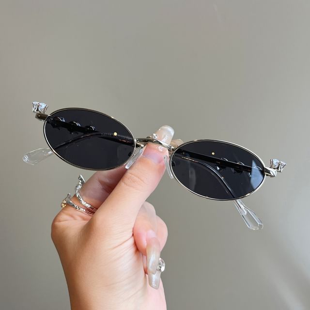 / Rhinestone Glasses Oval Sunglasses