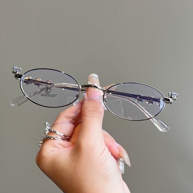 / Rhinestone Glasses Oval Sunglasses