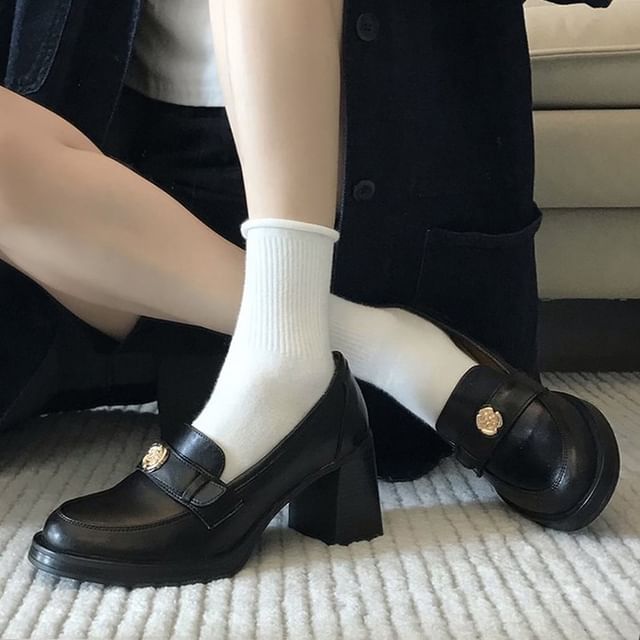 Loafers Leather Faux Heel Chunky