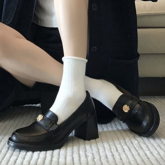 Loafers Leather Faux Heel Chunky