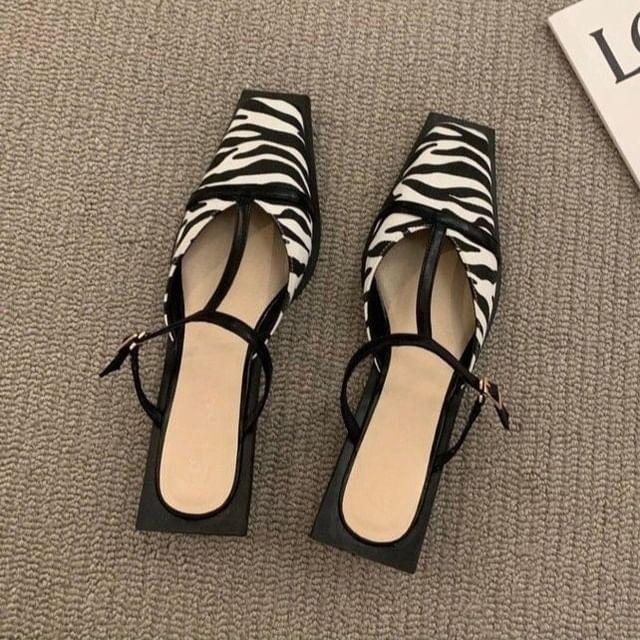 Chunky Toe Mules Square Heel T-Strap