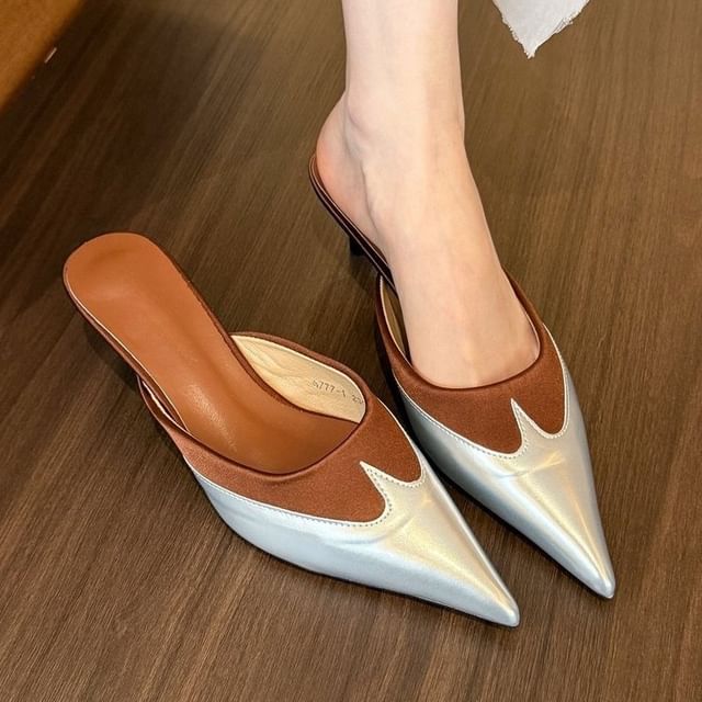 Toe Pointed Mules Tone Two Heel Kitten