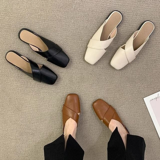 Square Criss Toe Cross Mules