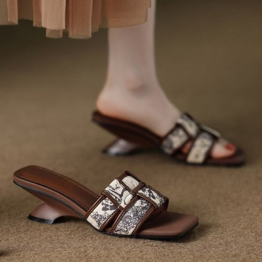 Heel Wedge Woven Sandals Slide Print
