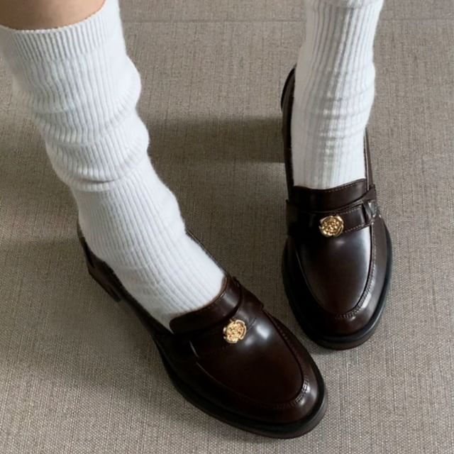 Loafers Leather Faux Heel Chunky