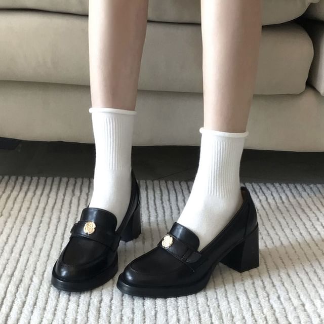 Loafers Leather Faux Heel Chunky