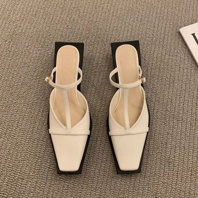 Chunky Toe Mules Square Heel T-Strap