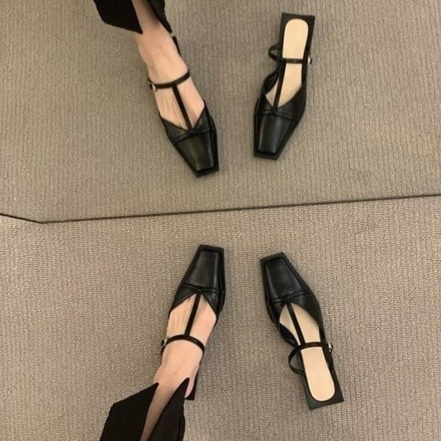 Chunky Toe Mules Square Heel T-Strap