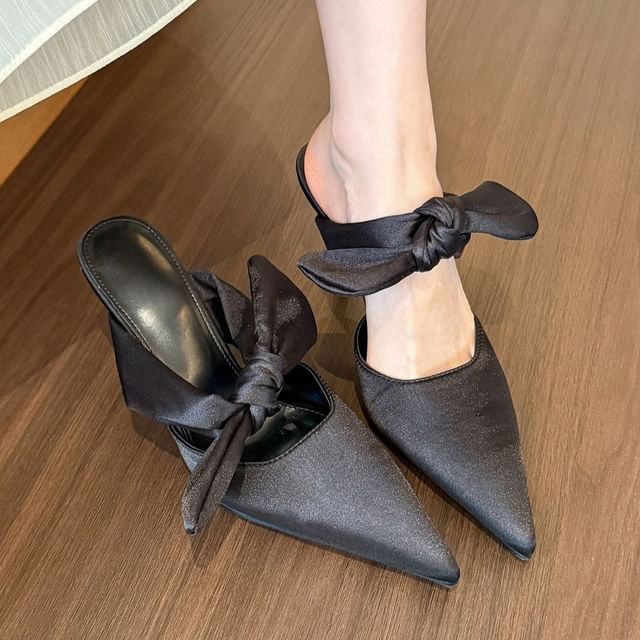 Heel Toe Pointed Stiletto Bow Mules Plain