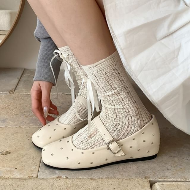 Jane Studded Square Toe Shoes Hidden Mary Wedge