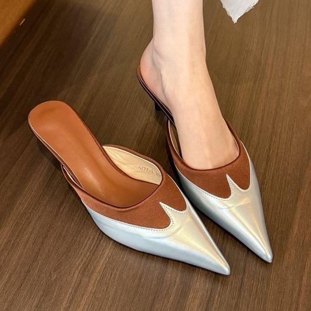 Toe Pointed Mules Tone Two Heel Kitten