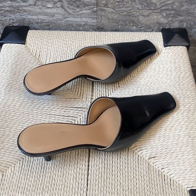 Kitten Faux Heel Mules Toe Leather Square