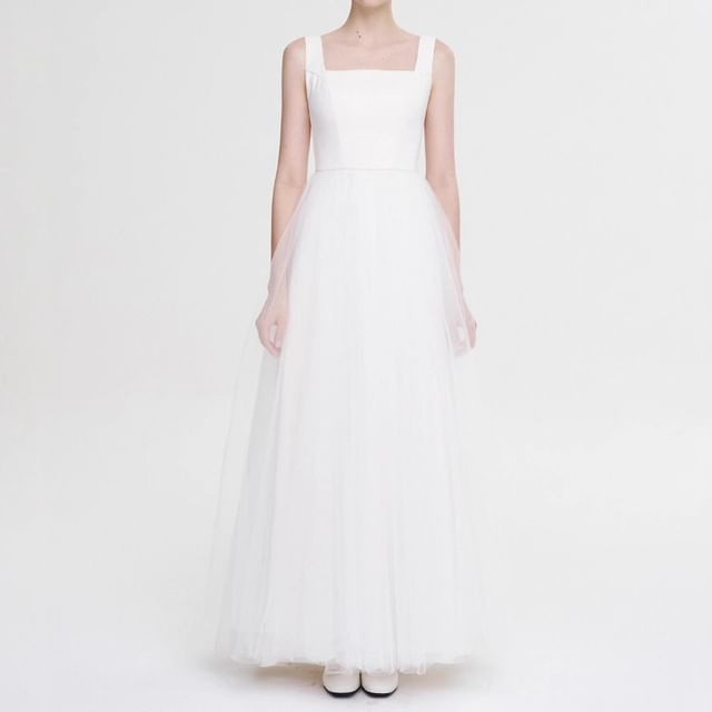 Strap Mesh Wedding Wide A-Line Gown