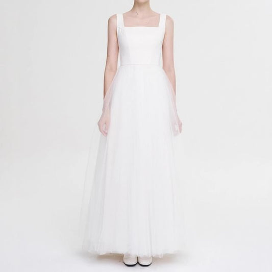 Strap Mesh Wedding Wide A-Line Gown