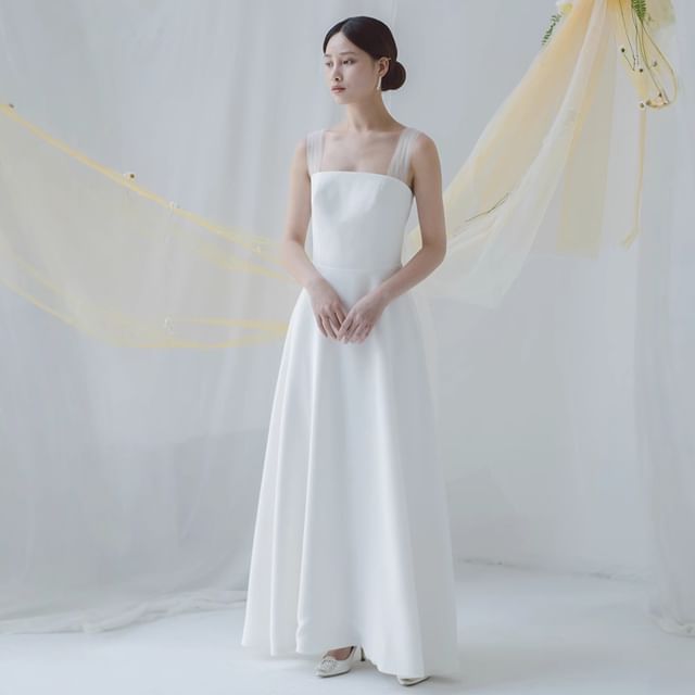 Strap A-Line Wedding Mesh Gown