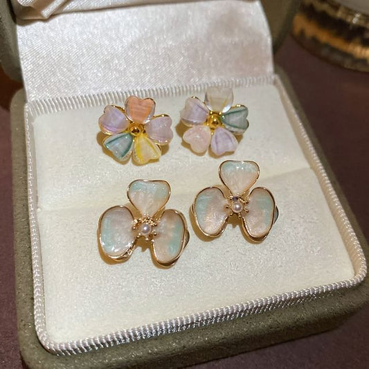 Flower Shell Faux Earring Pearl Stud