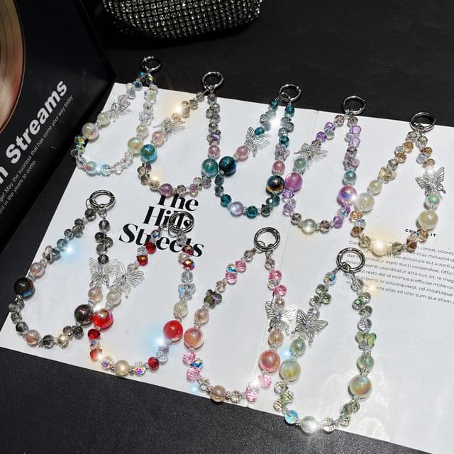 Wrist Crystal Faux Phone Beaded Strap Butterfly