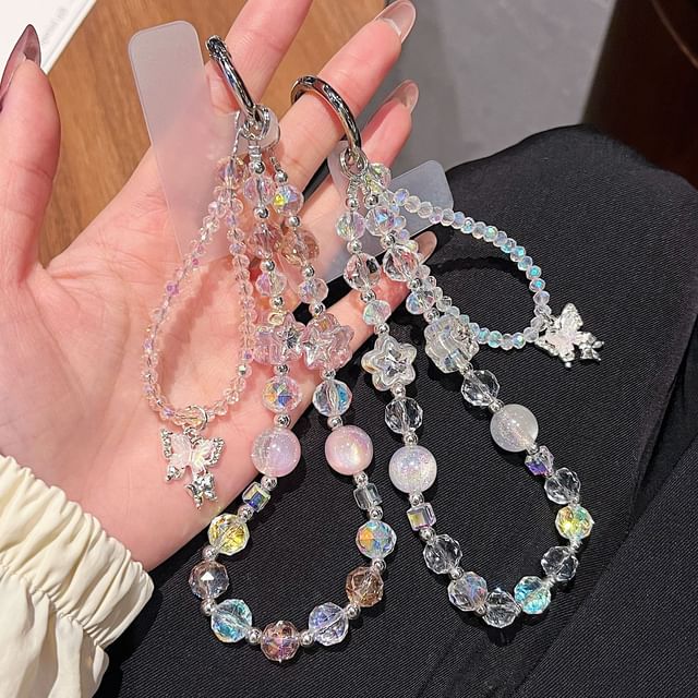 with Strap Butterfly Faux Wrist Beaded Pad Lanyard Crystal Phone