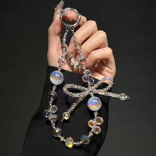 Beaded Faux Wrist Bow Strap Phone Crystal