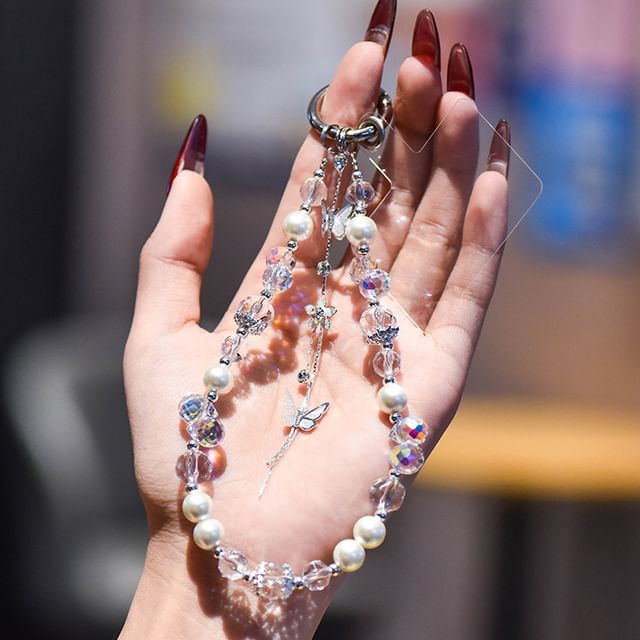 Faux Wrist with Lanyard Pearl Phone Butterfly Strap Pad