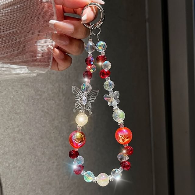 Wrist Crystal Faux Phone Beaded Strap Butterfly