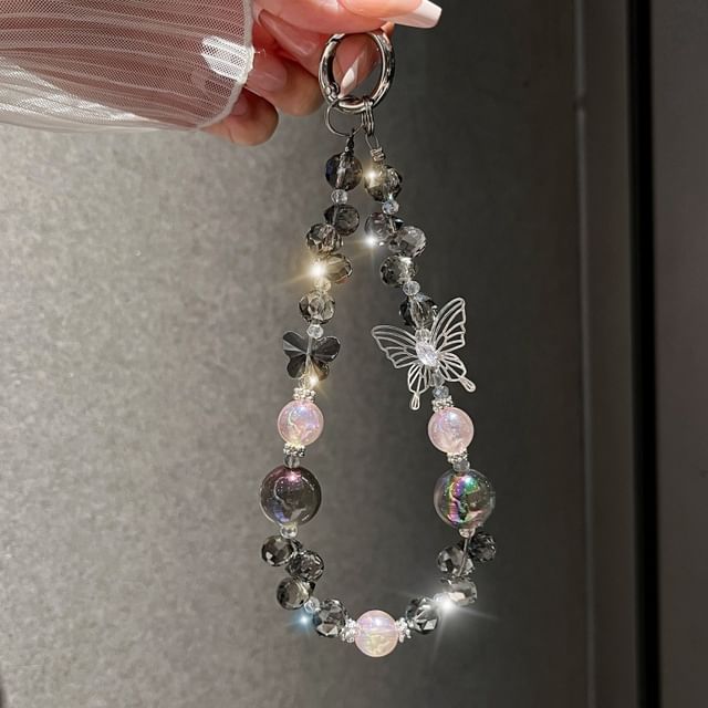 Wrist Crystal Faux Phone Beaded Strap Butterfly