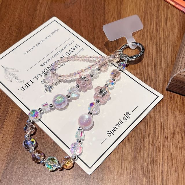 with Beaded Wrist Phone Butterfly Faux Pad Lanyard Crystal Strap