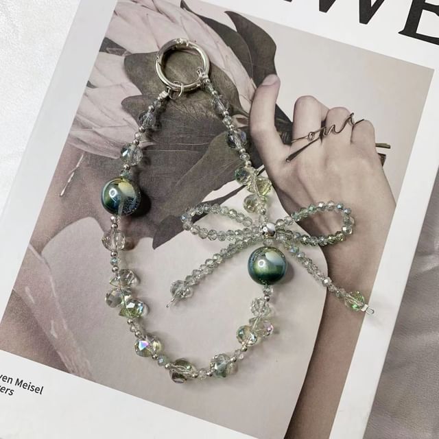 Beaded Bow Crystal Strap Wrist Faux Phone