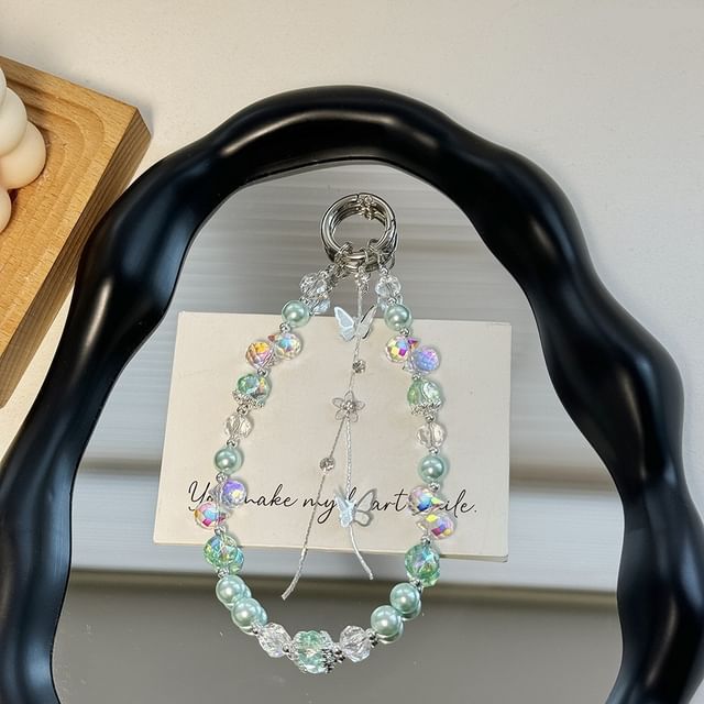 Pad Lanyard Phone Faux Butterfly with Pearl Strap Wrist